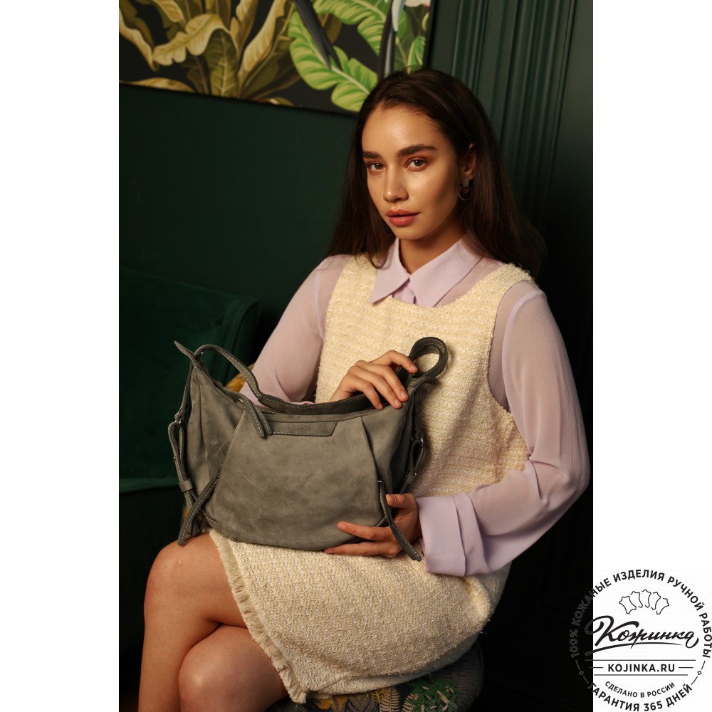 Женская кожаная сумка "Техас" (серый нубук)